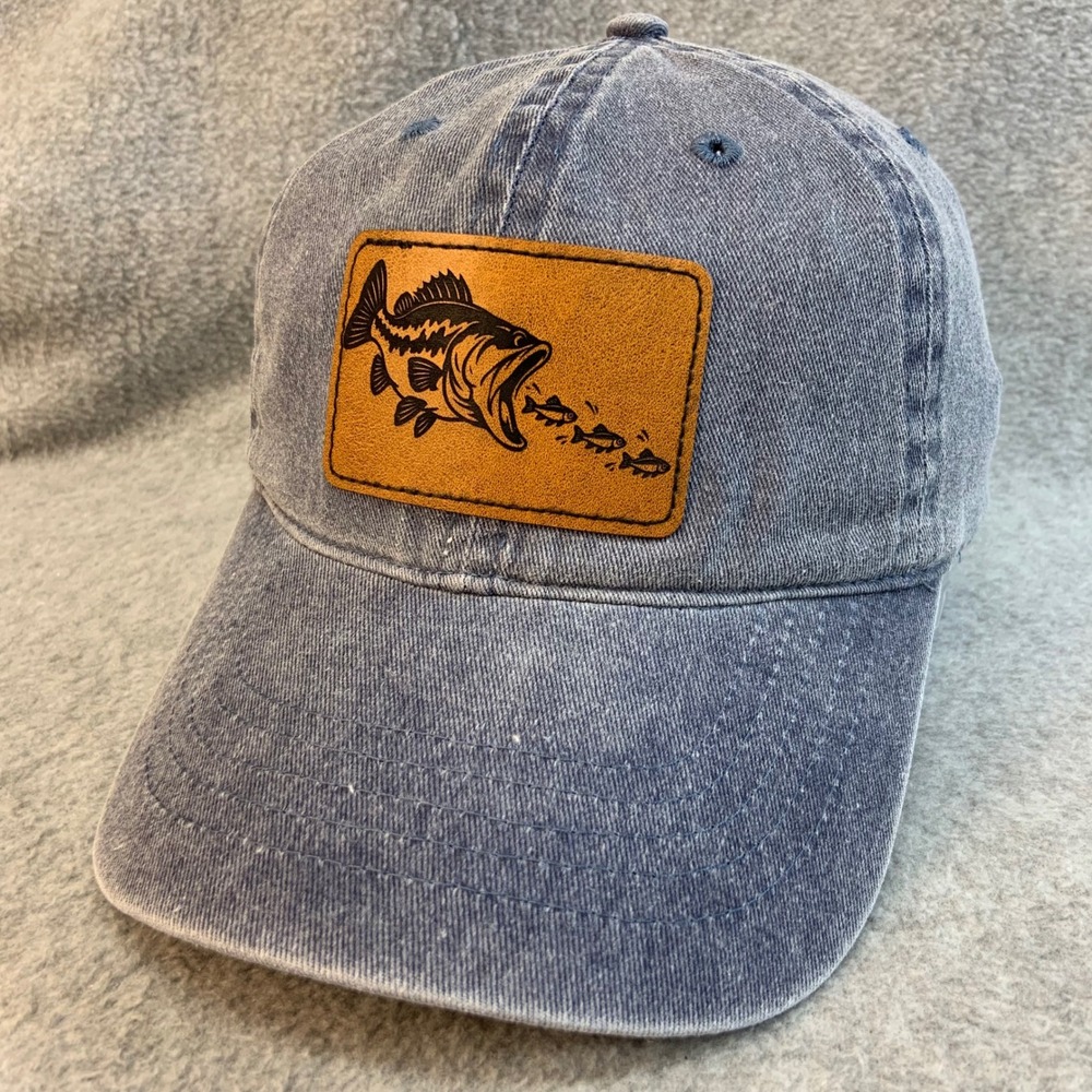 Bass Fishing Leather Patch Mens Blue Unbranded Baseball Hat OSFM 4166